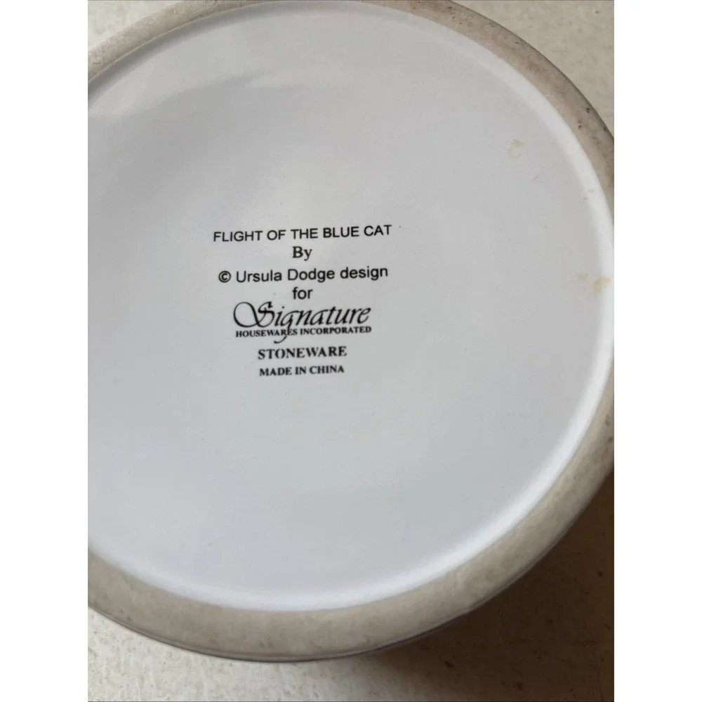 Ursula Dodge Cat Pet Bowl Signature Housewares Flight Of The Blue Cat Stoneware